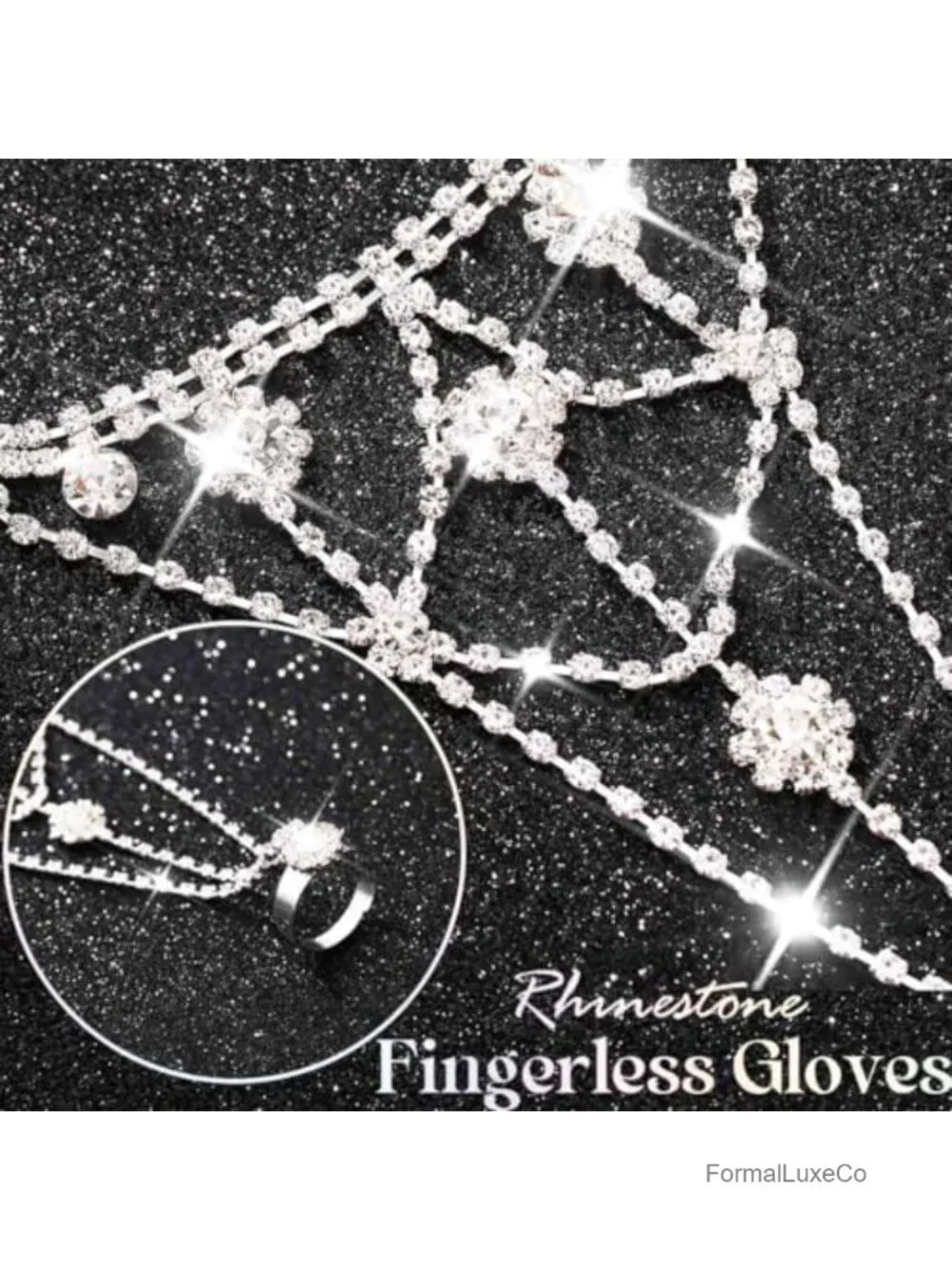 Rhinestone Fingerless Gloves Sparkle Crystal Hand Chain Prom Gloves